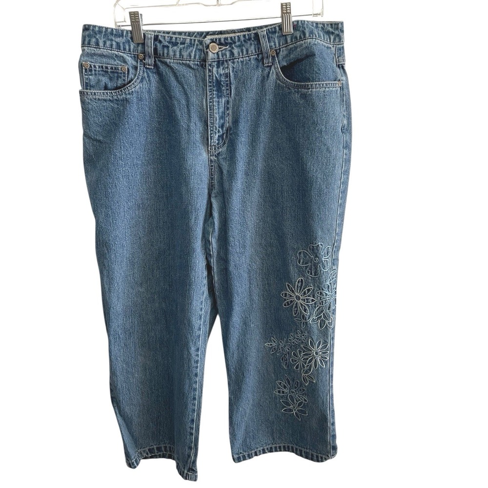Faded Glory Embroidered Floral Women's‎ Jeans Size 16 Authentic Brand Denim
